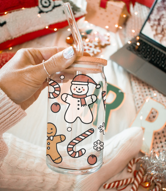 Gingerbread & Snowman Glass Cup